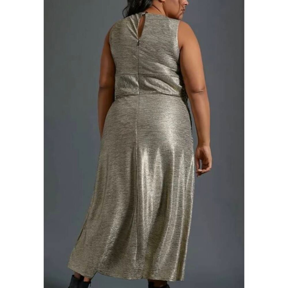 By Anthropologie Maxi Dress Womens Plus Size 1X Gold Shimmer Sleeveless - Picture 3 of 12